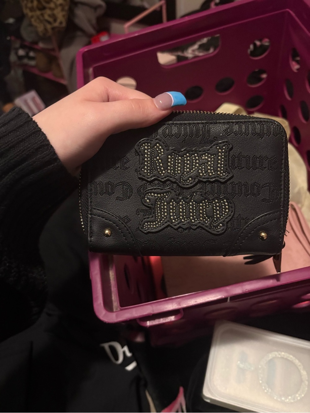 Juicy Couture Black Studded Logo Compact Zip Wallet